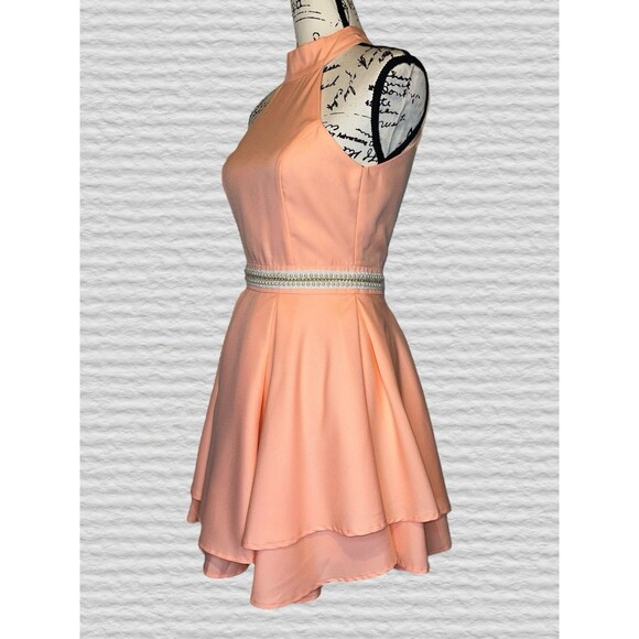 Lulus Peach Backless Skater Dress Womens SM High Neck Pearl Party Prom - Picture 5 of 11